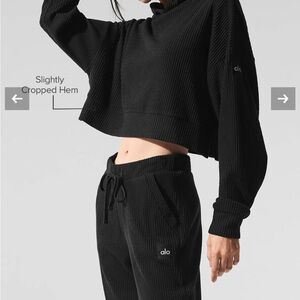 Alo Black Ribbed Hoodie and Joggers Set (USED)